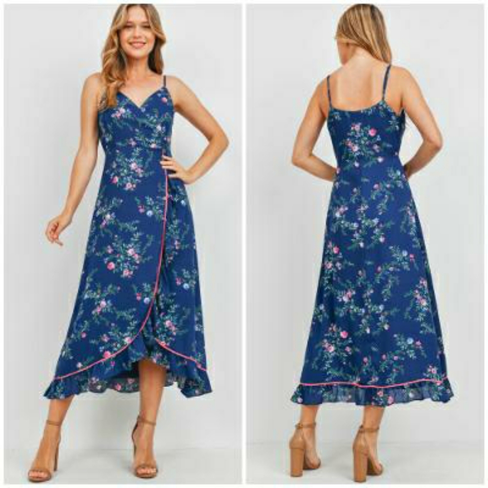 LAST ONE❗️Boho Chic Navy Blue Floral Maxi Dress - Picture 2 of 6